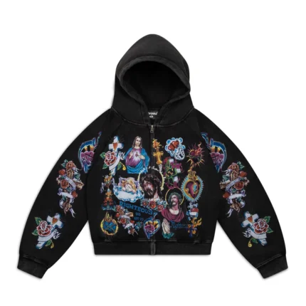 We Are Righteous Black Risen King Cropped Zip Up Hoodie