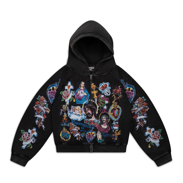 Black Risen King Cropped Zip Up Hoodie | We Are Righteous