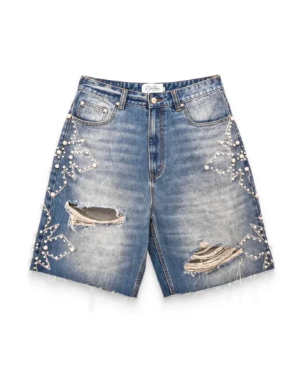 We Are Righteous Pearl Distressed Denim Shorts
