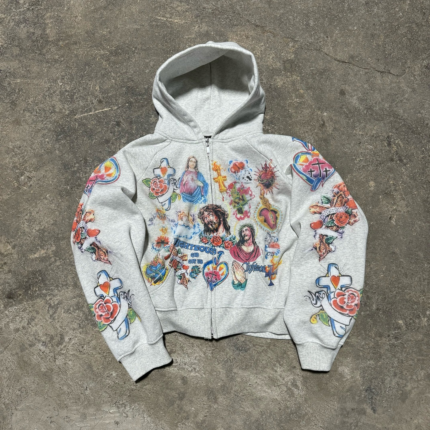 We Are Righteous The Risen King Cropped Zip Up Hoodie White
